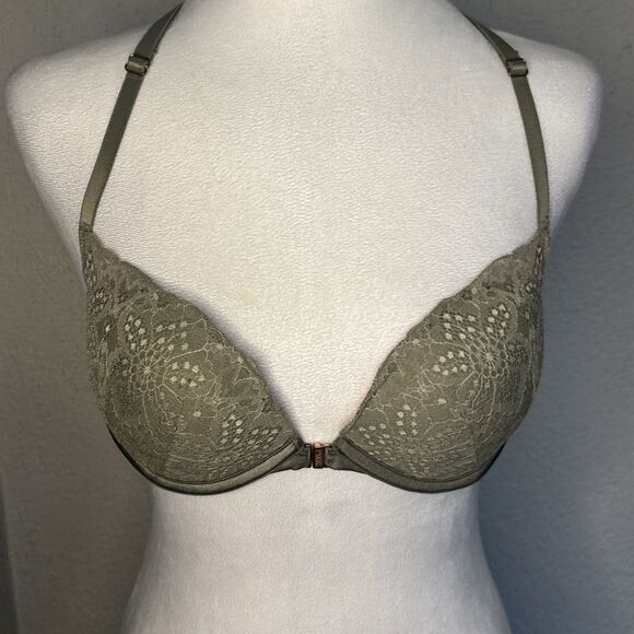 Victoria’s Secret Pink Date Push Up Btw Green With Racer Back Lace Size 36B - Picture 1 of 8